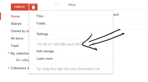 Default storage space of 1 GB in Google Docs