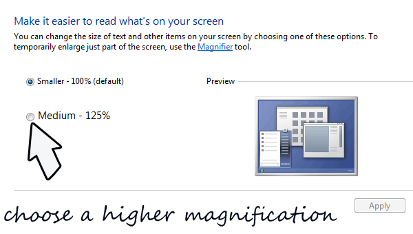 Screen Magnification in Windows 7