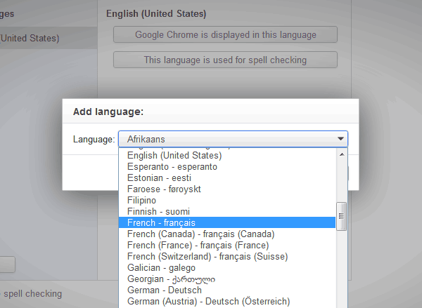 Select Language to display