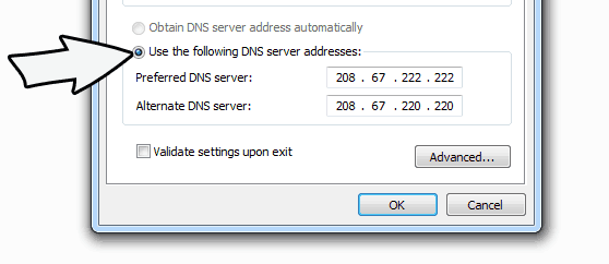 OpenDNS Settings IPv4